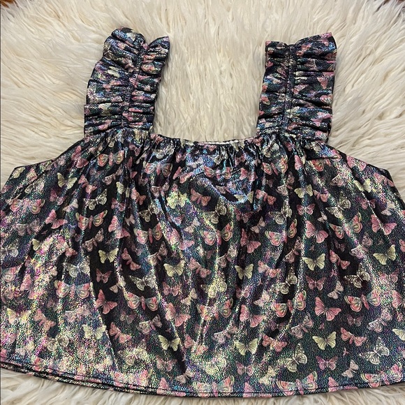 NWT QUEEN OF SPARKLES Women’s Iridescent Butterfly Top size Medium - Picture 3 of 8